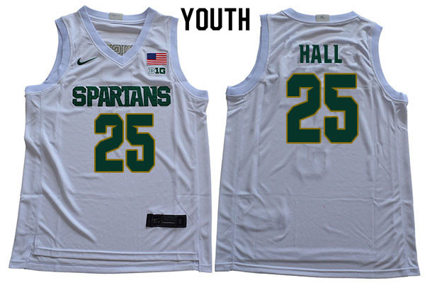 2019-20 Youth #25 Malik Hall Michigan State Spartans College Basketball Jerseys Sale-White